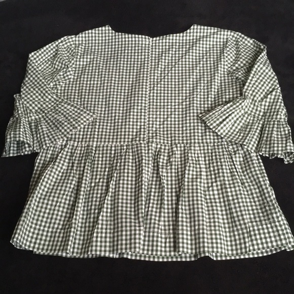 Green and White Plaid Checkered Smock Shirt - Picture 15 of 15